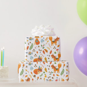 niedliche Stammesfüchse, Herbstblumenelemente Geschenkpapier