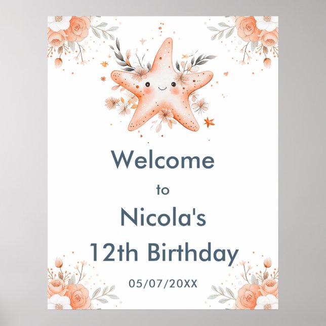 Niedliche Starfish Geburtstagsparty Poster (Vorne)