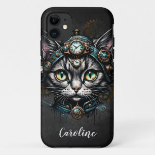 Niedliche Steampunkkatze mit Uhren und Gängen. Case-Mate iPhone Hülle