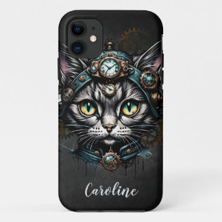 Niedliche Steampunkkatze mit Uhren und Gängen. Case-Mate iPhone Hülle