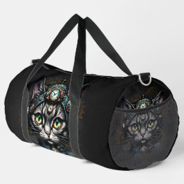 Niedliche Steampunkkatze mit Uhren und Gängen. Duffle Bag