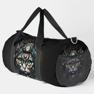 Niedliche Steampunkkatze mit Uhren und Gängen. Duffle Bag