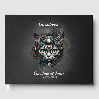 Niedliche Steampunkkatze mit Uhren und Gängen. Gästebuch