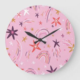 Niedliche Sterne Rainbows rosa Muster Große Wanduhr