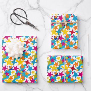Niedliche Sterne Regenbogen Kinder Party gekachelt Geschenkpapier Set