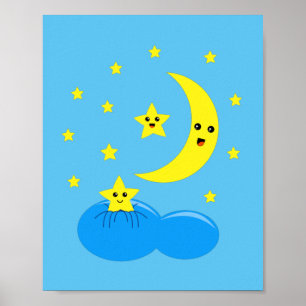 Niedliche Sterne und Mond am Himmel ! Poster