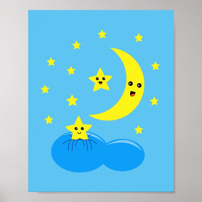 Niedliche Sterne und Mond am Himmel ! Poster (Vorne)