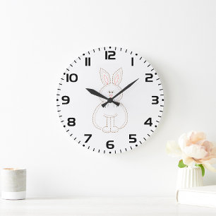 Niedliche Stickerei Bunny Rabbit Große Wanduhr