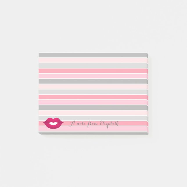 Niedliche Stilfserlebnisse Girly Lips und Stripes Post-it Klebezettel (Vorderseite)