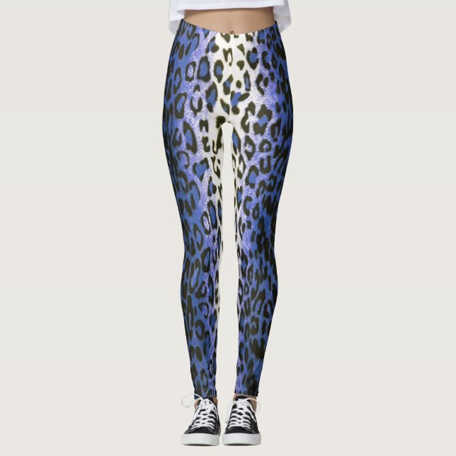 Niedliche, stilvolle Blue Leopard Animal Print Wom Leggings (Vorderseite)