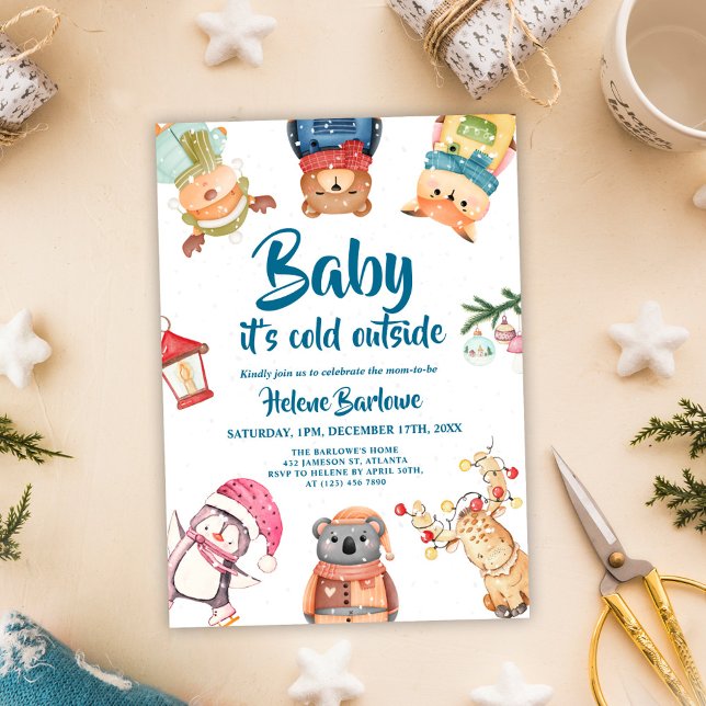 Niedliche, stilvolle Winter Woodland Animals Kinde Einladung (Cute Stylish Winter Woodland Animals Baby Shower Invitation)