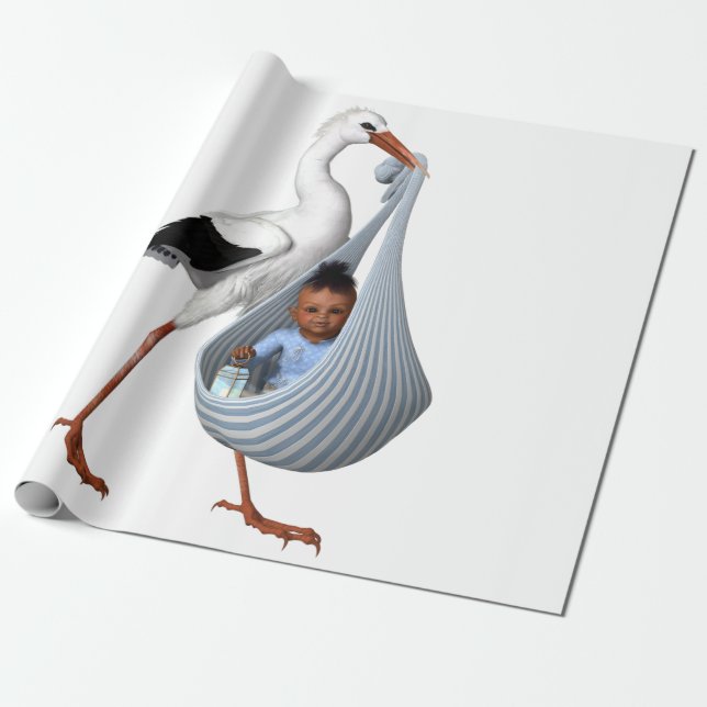 Niedliche Stork & Baby Moderne Babydusche Geschenkpapier (Ungerollt)
