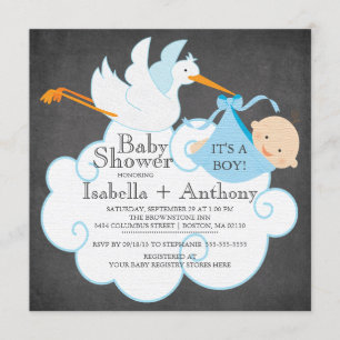 Niedliche Stork Chalkboard Boy Baby Shower Einladu Einladung