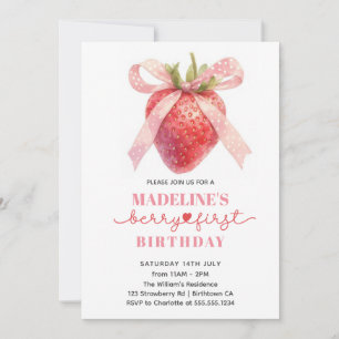 Niedliche Strawberry-Erster Geburtstag Einladung