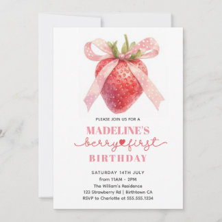 Niedliche Strawberry-Erster Geburtstag Einladung