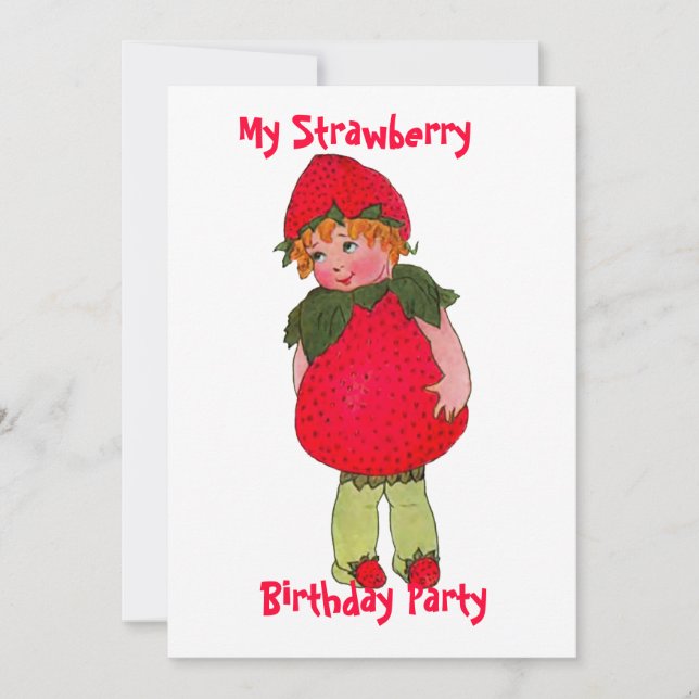 Niedliche Strawberry Geburtstagsparty Einladung (Vorderseite)