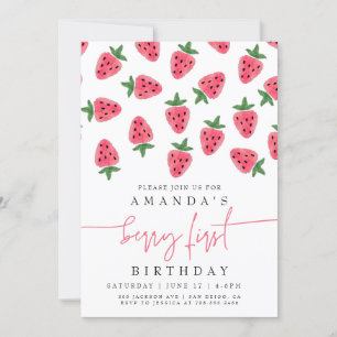 Niedliche Strawberry Girl Berry Erste Geburtstagsp Einladung