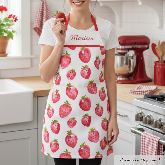 Niedliche Strawberry Individuelle Name Schürze (sweet pretty strawberry apron with custom name monogram, personalized gift for her)