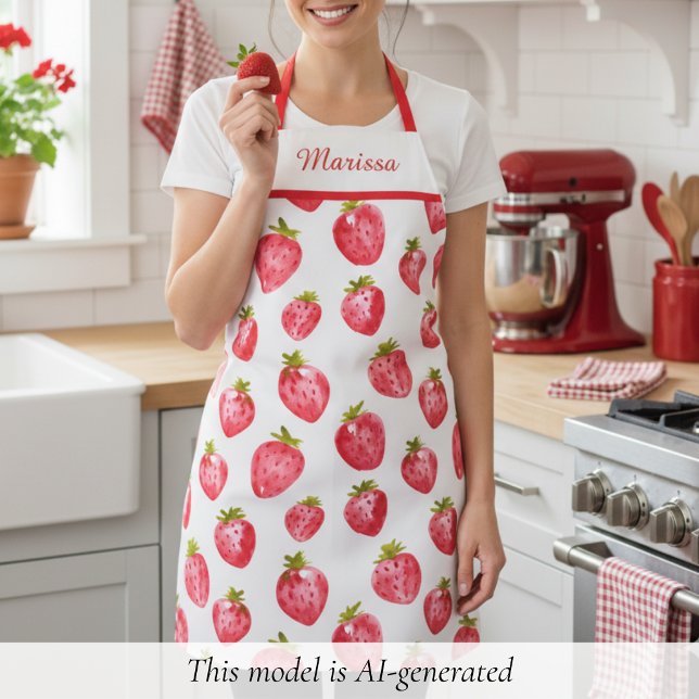 Niedliche Strawberry Individuelle Name Schürze (sweet pretty strawberry apron with custom name monogram, personalized gift for her)