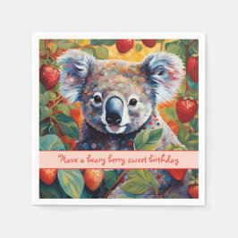 Niedliche Strawberry Koala Bear Geburtstagskarte Serviette