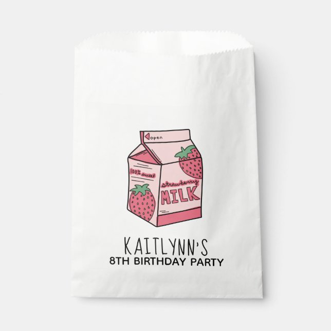Niedliche Strawberry Milk Geburtstagsparty Geschenktütchen (Vorderseite)