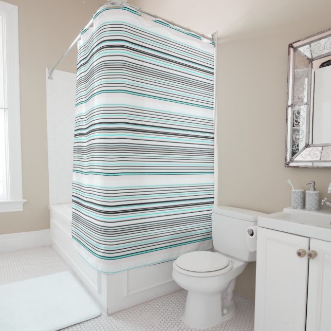 Niedliche Streifen aus Aqua Duschvorhang (Beispiel)