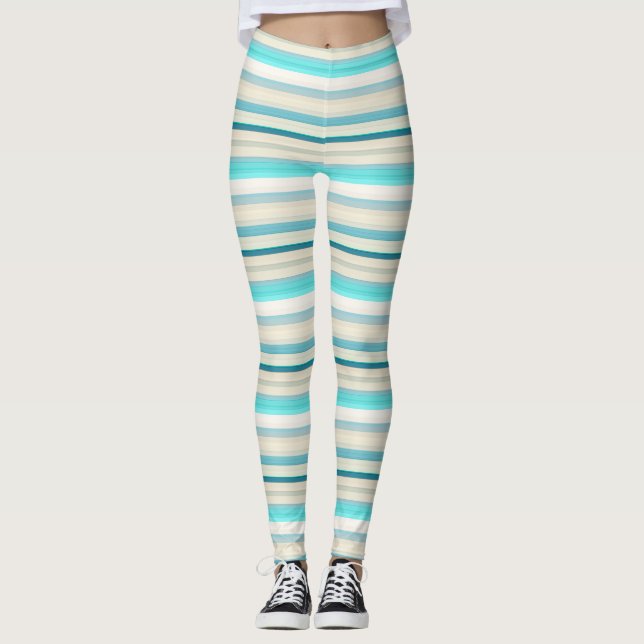 Niedliche Streifen aus Aqua Leggings (Vorderseite)