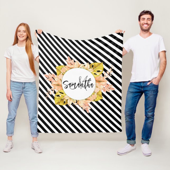 Niedliche Streifen und florale Monogramm Fleecedecke (Beispiel)