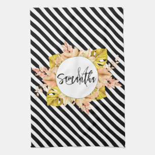 Niedliche Streifen und florale Monogramm Geschirrtuch