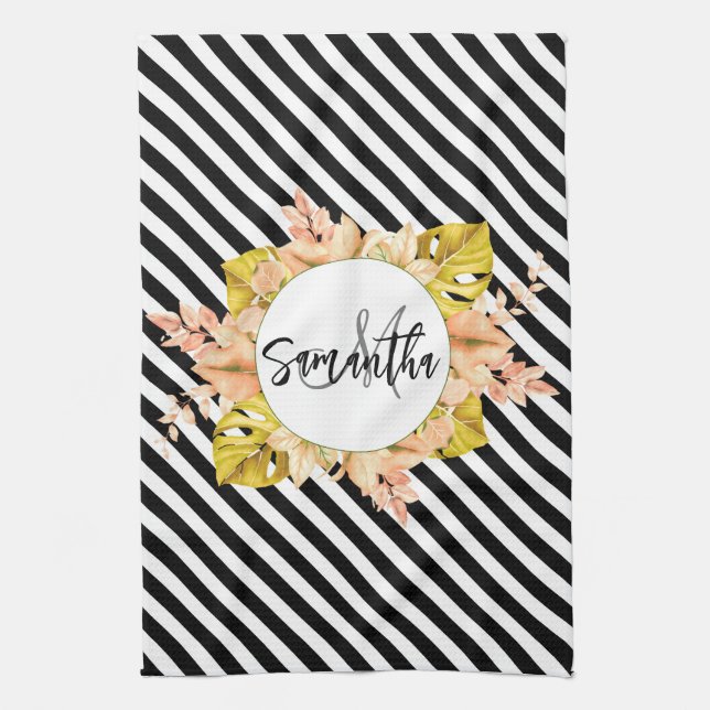 Niedliche Streifen und florale Monogramm Geschirrtuch (Vertikal)