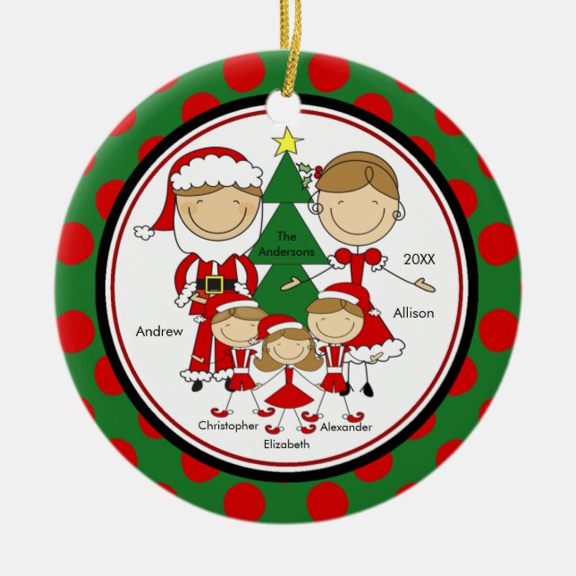 Niedliche Strichmännchen-Familie Verzierung der Keramikornament (Vorne)