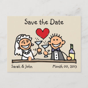 Niedliche Strichmännchen Save the Date Postkarten