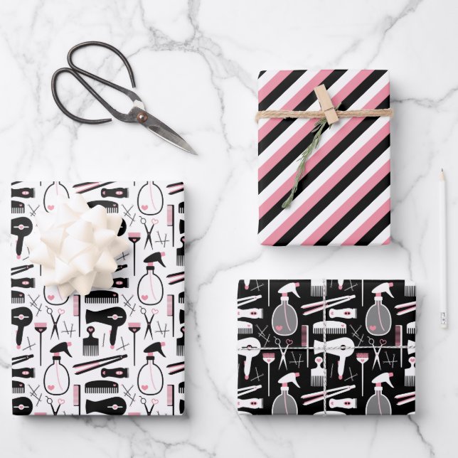 Niedliche Stylesheftwerkzeuge aus Schwarz-Rosa Geschenkpapier Set (Vorderseite)