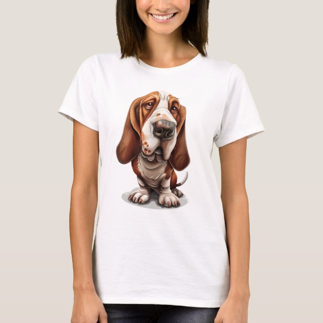 Niedliche, stylische Cartoon-Karikatur eines Baset T-Shirt (Vorderseite)