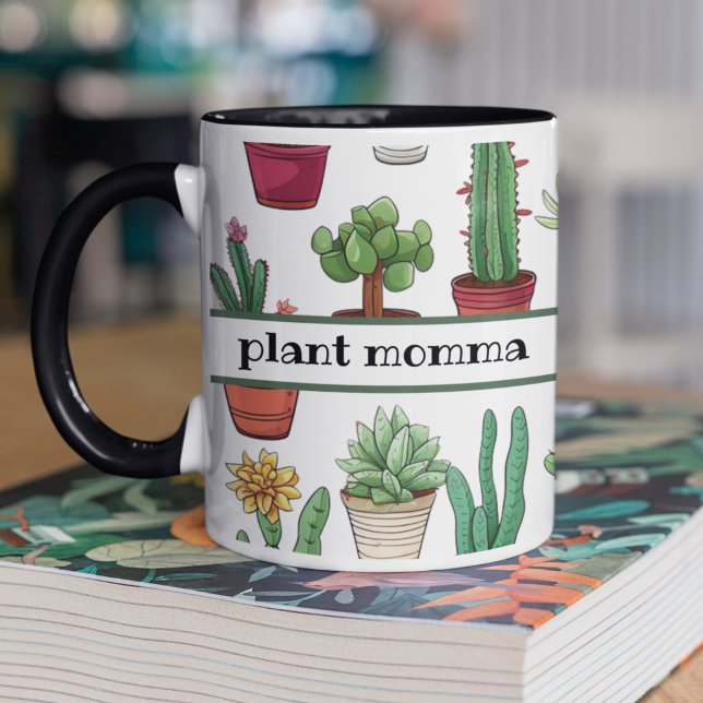 Niedliche Sukkulationen und Kaktusmuster Tasse (Plant momma customizable mug with cute cactus and succulents.  Gift for plant lovers. )