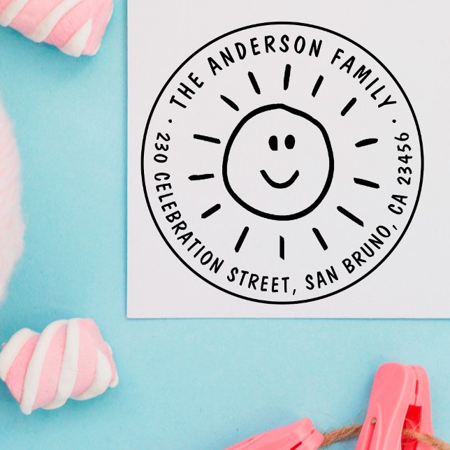 Niedliche Sun Benutzerdefinierte Familienname Rund Gummistempel (Von Creator hochgeladen)