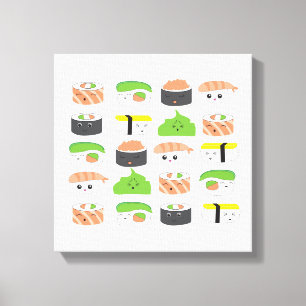Niedliche Sushi Illustration im Kawaii-Stil Leinwanddruck