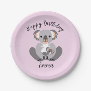 Niedliche süß - KOALA - Happy Birthday - Pink Pappteller