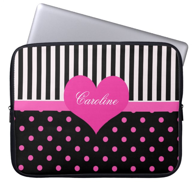 Niedliche, süß-rosa Polka-Punkte mit Namen Laptopschutzhülle (Vorderseite)