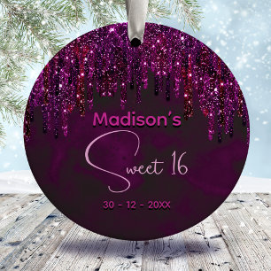 Niedliche, süße 16 Rosa Rosa Einhorn Glitzer Tropf Keramik Ornament