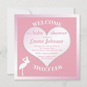 Niedliche süße Pink Stork Heart Baby Dusche Einladung