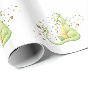 *~* Niedliche Süße Schlaf Grüne Drachen Dinosau Geschenkpapier