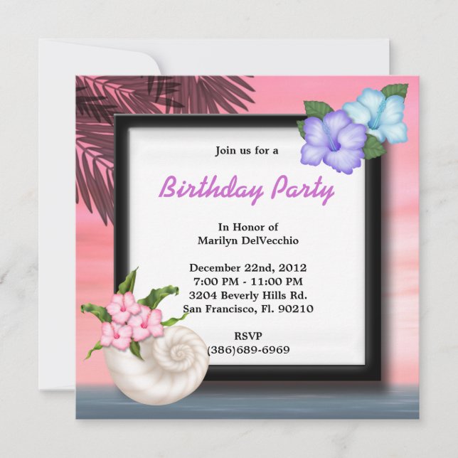 NIEDLICHE süße Strand-PartyBlumen und Seashell Einladung (Vorderseite)