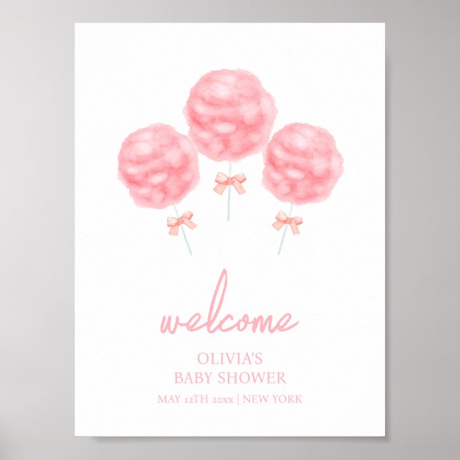 Niedliche Sweet Bow Cotton Candy Baby Dusche Willk Poster (Vorne)
