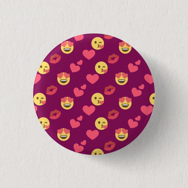 Niedliche Sweet Pink Emoji Liebe Herz Kiss Muster Button (Vorderseite)