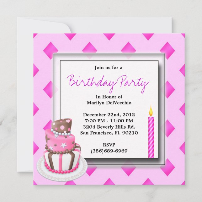 NIEDLICHE Sweet PINK Geburtstagsparty Einladung (Vorderseite)