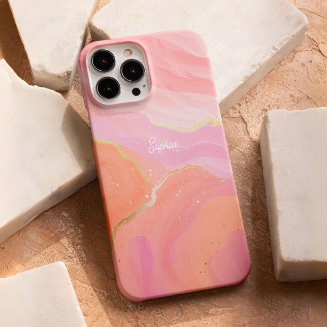 Niedliche Sweet Pink Gold Wave Textur Feminine Cus Case-Mate iPhone Hülle (The cute and sweet custom phone case design is in pink and gold color tones of wave gradient colors.)