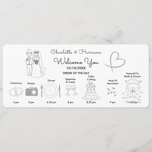 Niedliche Symbole für Hochzeitstraßen Programm (Vorderseite)