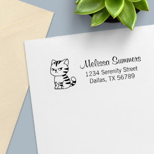 Niedliche Tabby Cat-Adresse Permastempel