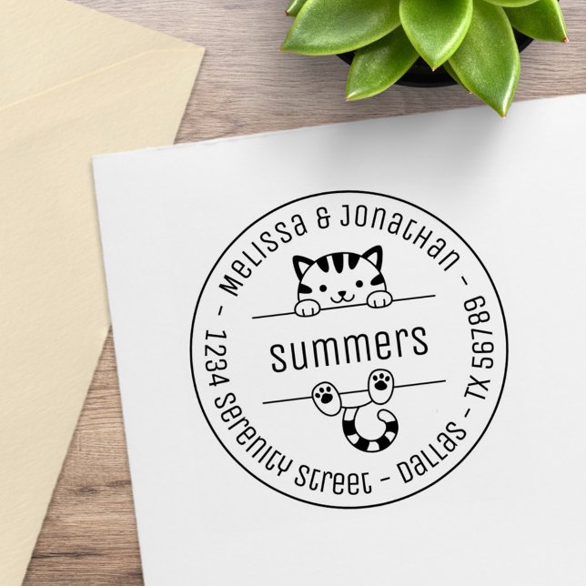 Niedliche Tabby Cat Couple Familienadresse Gummistempel (Von Creator hochgeladen)